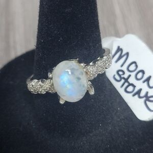Moonstone Oval Cocktail Ring in White with Clear Accents